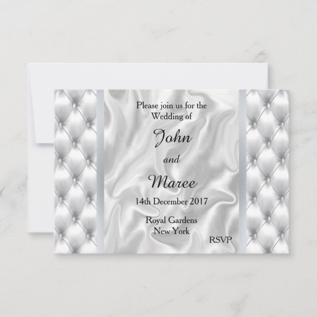 Faire-part de mariage de courtepointe en satin bla (Devant)