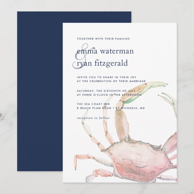 Faire-part de mariage de crabe rouge (Devant / Derrière)