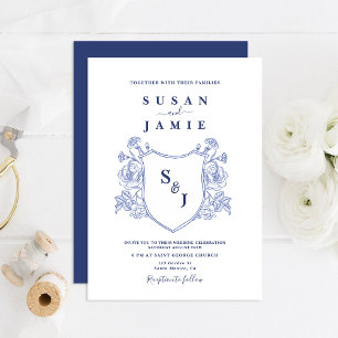 Faire-part de mariage de crête victorienne bleue