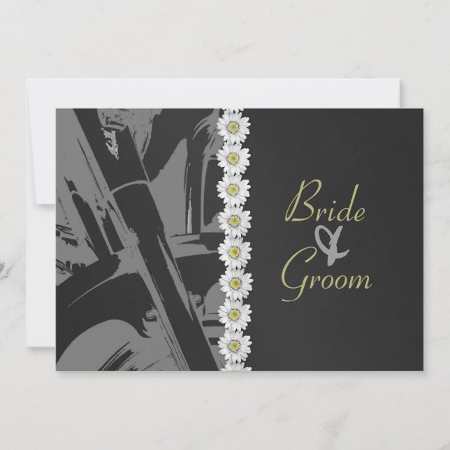 Faire-part de mariage de cuir et de marguerites (Devant)