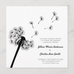 Faire-part de mariage de Dandelion noir et blanc
