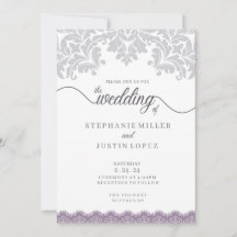 Faire-part de mariage de défilement gris et violet