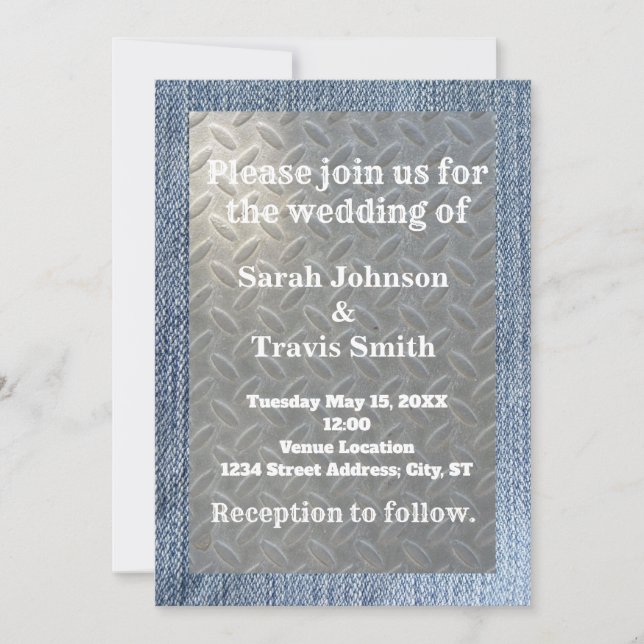 Faire-part de mariage de denim et de diamants (Devant)