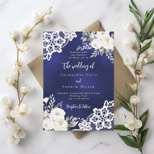 Faire-part de mariage de dentelle bleu marine