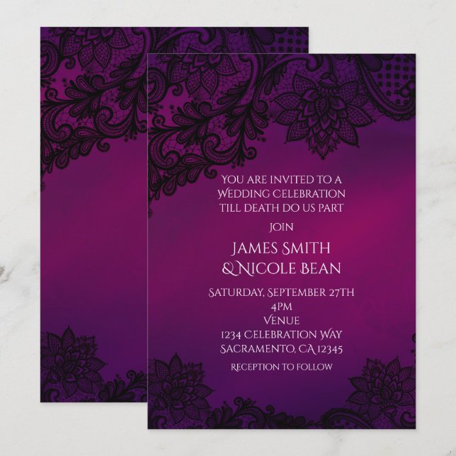 Faire-part de mariage de dentelle élégante rose et (Devant / Derrière)