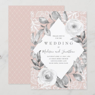 Faire-part de mariage de dentelle florale gris Ros