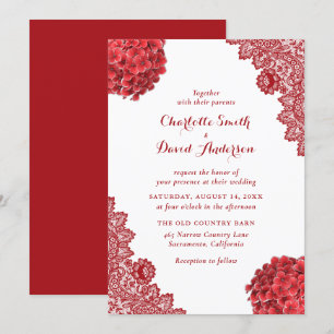 Faire-part de mariage de dentelle rouge russe