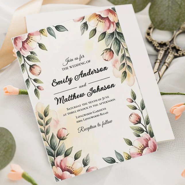 Faire-part de mariage de designer floral à l'aquar (Créateur téléchargé)