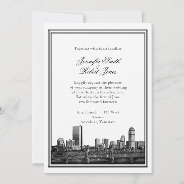 Faire-part de mariage de destination de Boston (Devant)