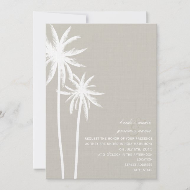 Faire-part de mariage de deux palmiers - Mariée et (Devant)