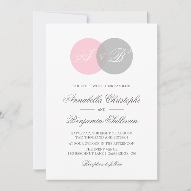 Faire-part de mariage de diagramme de Venn rose et (Devant)