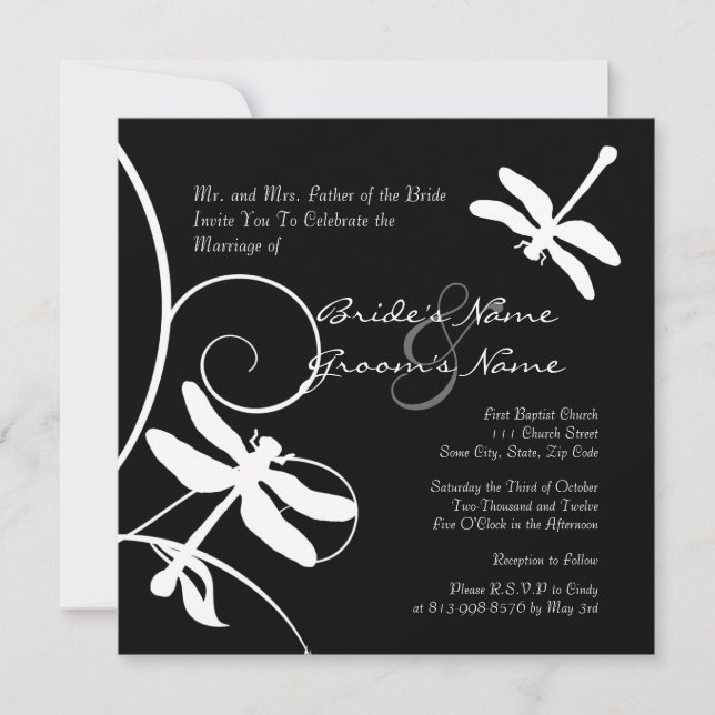 Faire-part de mariage de dragon noir et blanc (Devant)