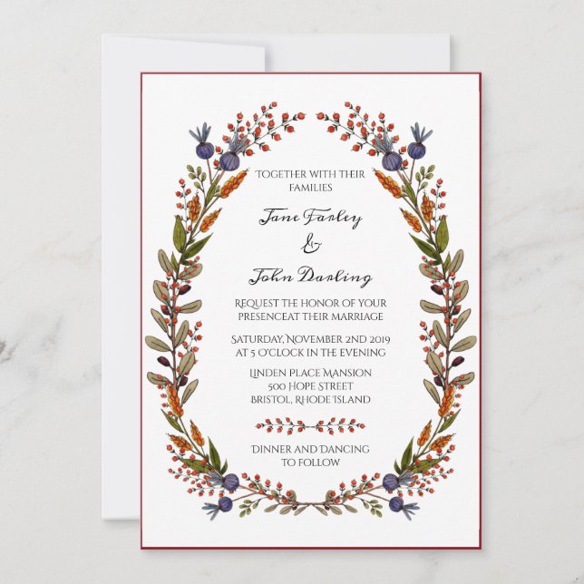 Faire-part de mariage de feuillage d'automne (Devant)