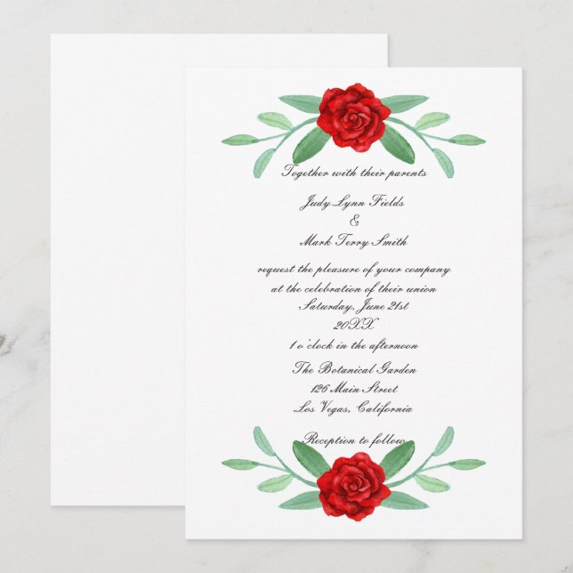 Faire-part de mariage de feuillage de fleurs rouge (Devant / Derrière)