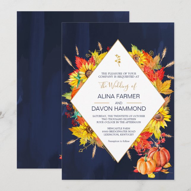 Faire-part de mariage de feuille d'automne de (Devant / Derrière)