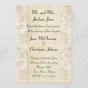Faire-part de mariage de feuille de musique antiqu