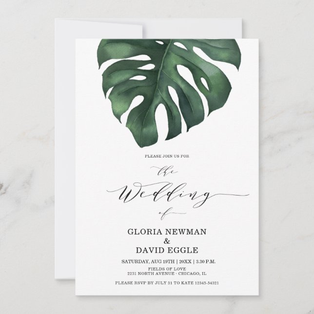Faire-part de mariage de feuille de palme tropical (Devant)