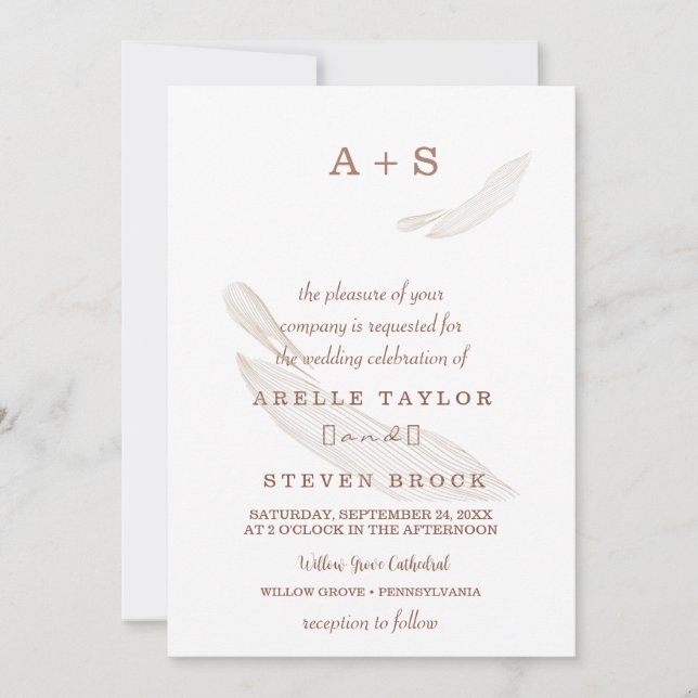 Faire-part de mariage de feuille de saumon boho mi (Devant)