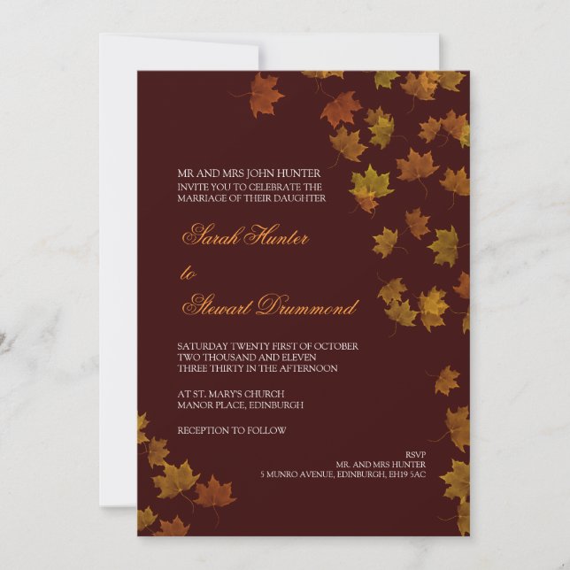 Faire-part de mariage de feuille d'érable (Devant)