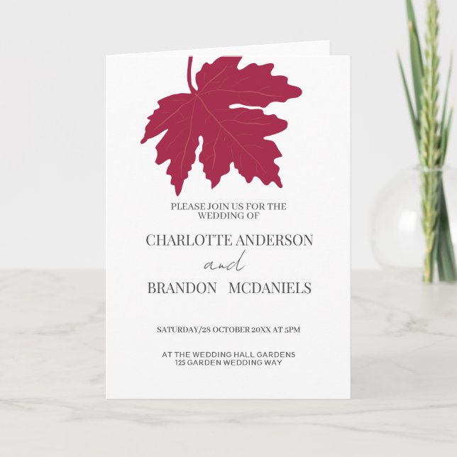 Faire-part de mariage de feuille d'érable rouge d' (Devant)