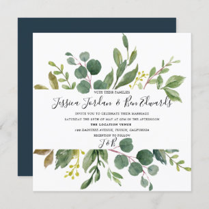 Faire-part de mariage de feuille verte aquarelle