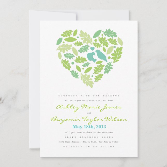 Faire-part de mariage de feuilles et de coeur Insé (Devant)