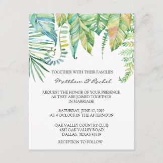 Faire-part de mariage de feuilles tropicales