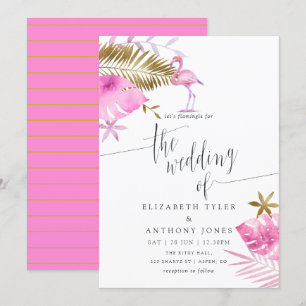Faire-part de mariage de Flamant rose tropical ros
