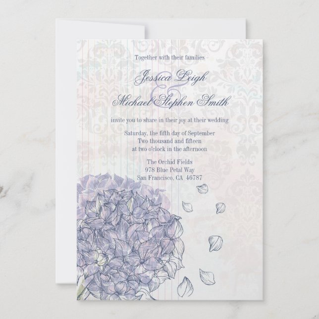 Faire-part de mariage de fleur d'hortensia de bleu (Devant)