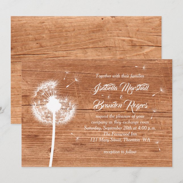 Faire-part de mariage de fleur et chêne (Devant / Derrière)