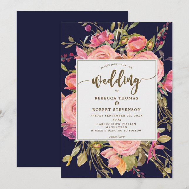 faire-part de mariage de fleur sauvage de boho mod (Devant / Derrière)