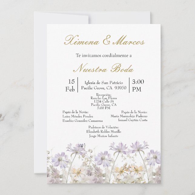 faire-part de mariage de fleur sauvage pourpre (Devant)