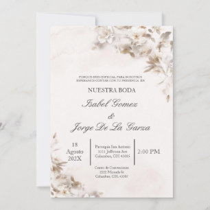 Faire-part de mariage de fleurs beige en espagnol