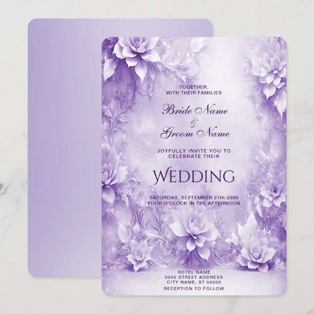 Faire-part de mariage de fleurs blanches violettes (Devant / Derrière)