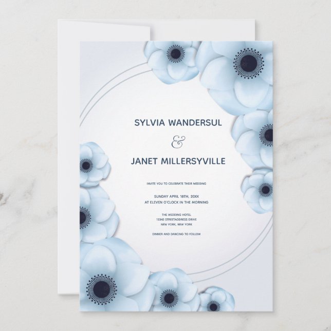 Faire-part de mariage de fleurs bleu clair (Devant)