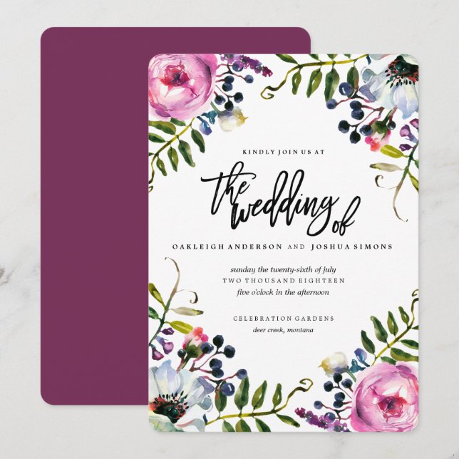 Faire-part de mariage de fleurs d'aquarelle (Devant / Derrière)
