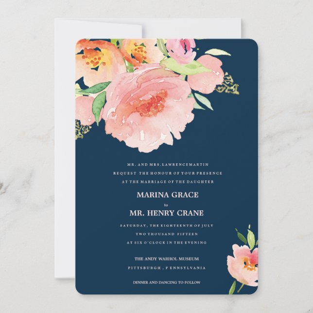 faire-part de mariage de fleurs d'aquarelle ・ MARI (Devant)