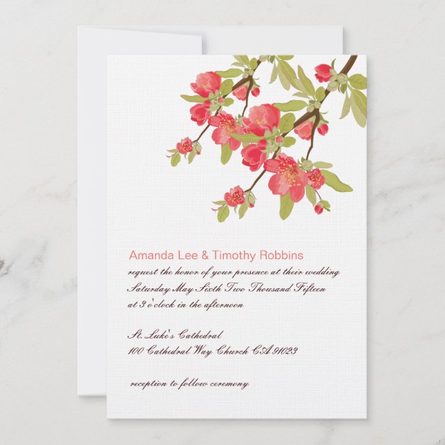 Faire-part de mariage de fleurs d'arbre rose (Devant)