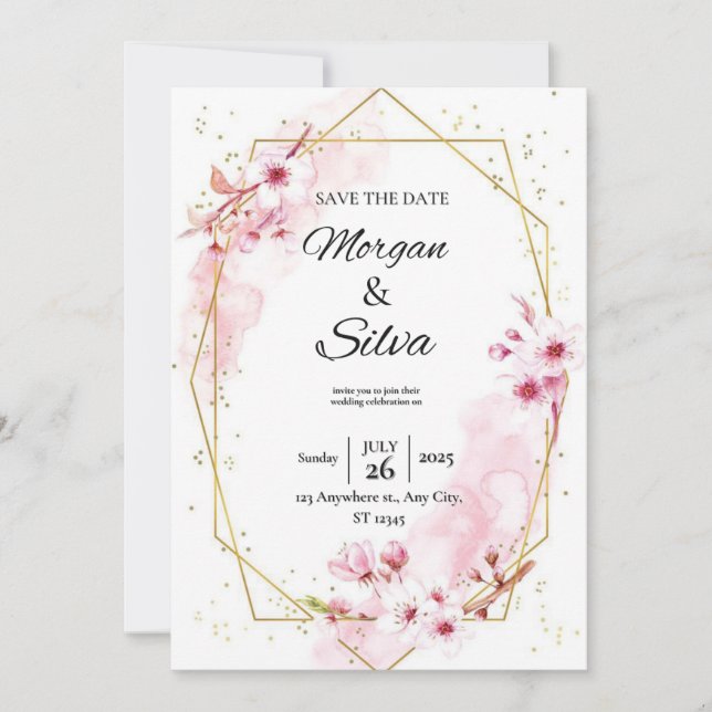 Faire-part de mariage de fleurs de cerisier rose (Devant)
