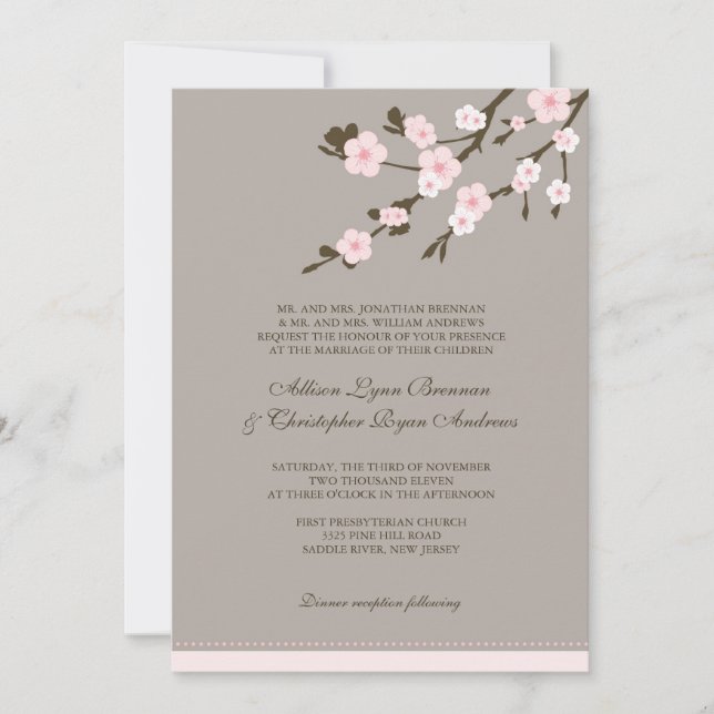 Faire-part de mariage de fleurs de cerisiers roses (Devant)