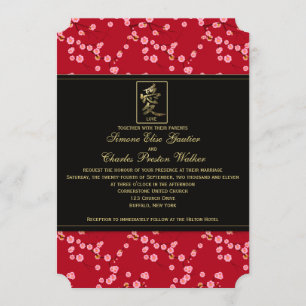 Faire-part de mariage de fleurs de cerisiers rouge