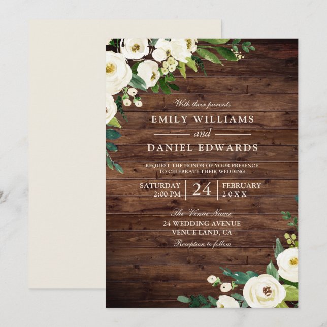Faire-part de mariage de fleurs de champagne blanc (Devant / Derrière)