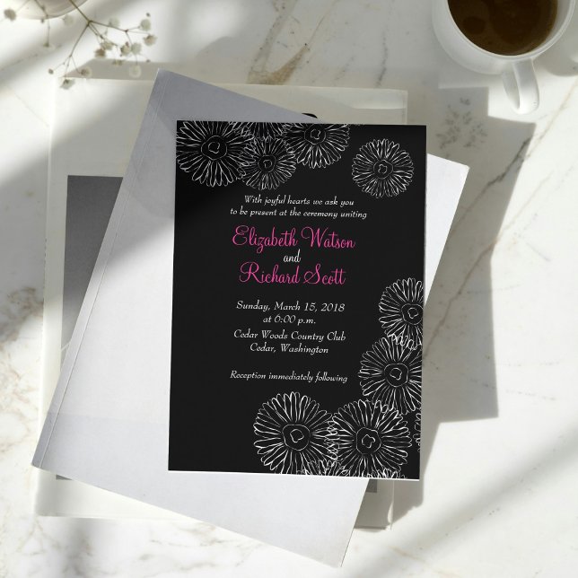 Faire-part de mariage de fleurs de printemps noir  (Créateur téléchargé)