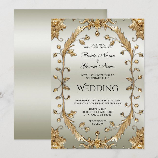 Faire-part de mariage de fleurs dorées (Devant / Derrière)