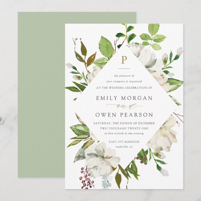 Faire-part de mariage de fleurs dorées (Devant / Derrière)