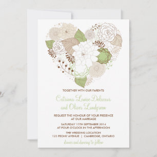 Faire-part de mariage de fleurs du coeur vert à la