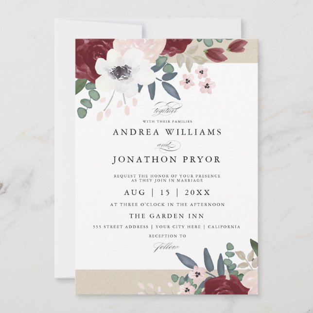 Faire-part de mariage de fleurs romantiques (Devant)