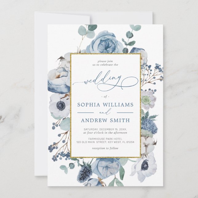 Faire-part de mariage de fleurs Roses bleues (Devant)