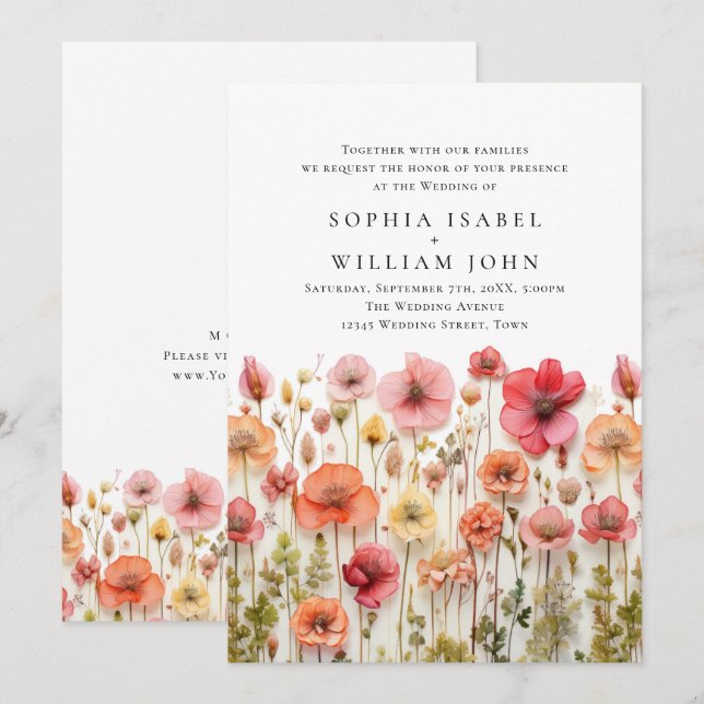 Faire-part de mariage de fleurs sauvages Pastel Pi (Devant / Derrière)