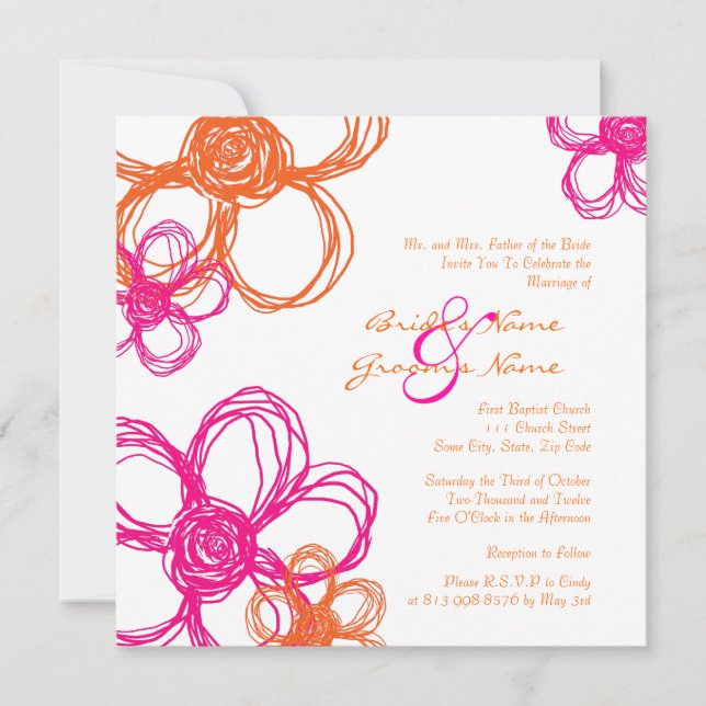 Faire-part de mariage de fleurs sauvages roses et  (Devant)